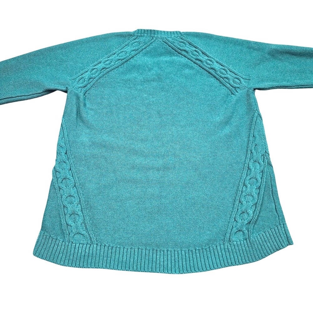 LL Bean Sweater Womens XL Teal Green Cotton Cable Knit‎ V-Neck Classic Outdoor